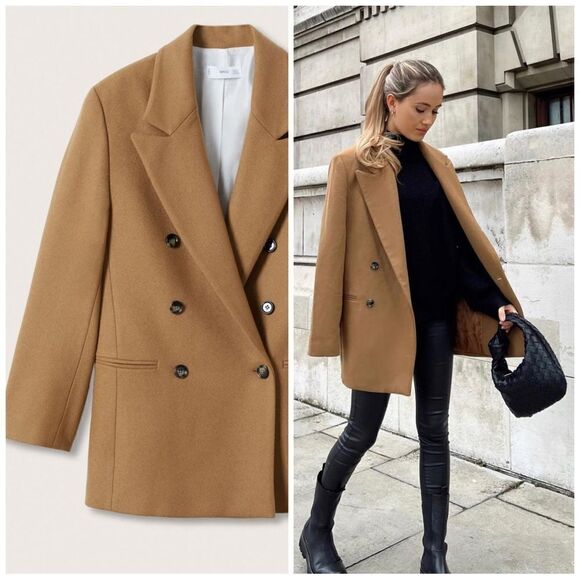 Mango Double Breasted 80% Wool Blend Jacket Blazer Coat - Picture 2 of 16